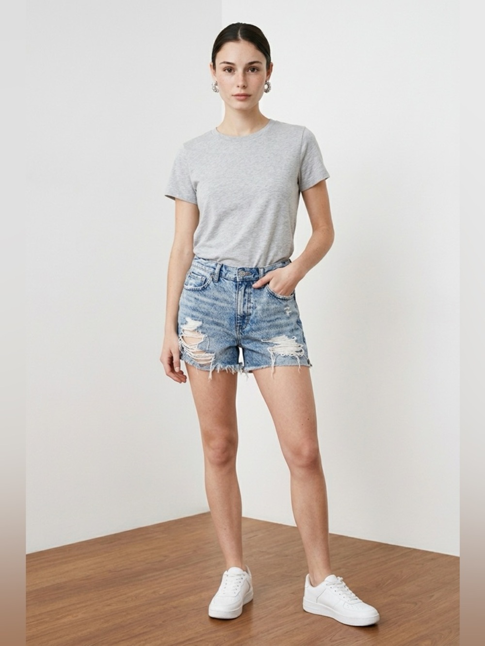 American Eagle Outfitters Light Blue Distressed Jean Shorts